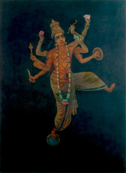 Durga Ashtami, from a public-domain Raja Ravi Varma painting